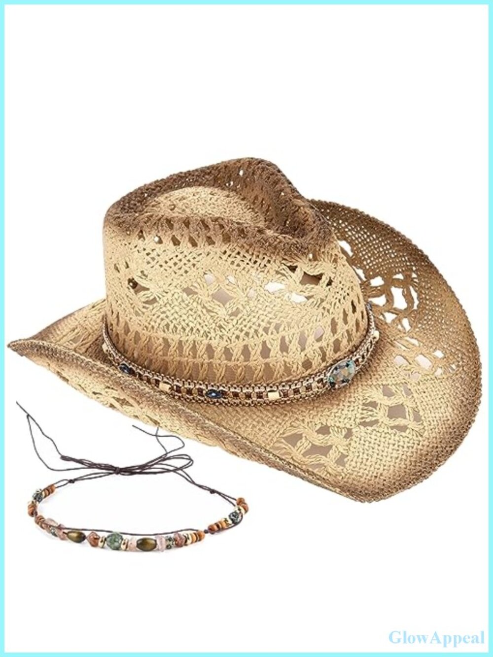Women's Straw Cowboy Hat Cowgirl Woven Western Sun Hat with Two Bands